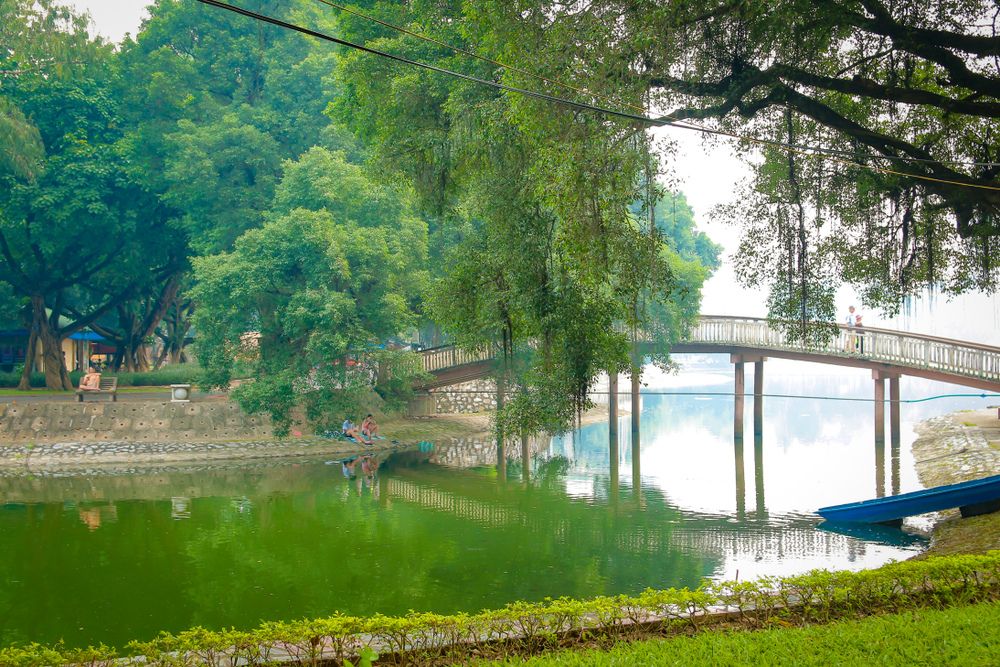 a bridge in Thong Nhat Park in Hanoi, Vietnam