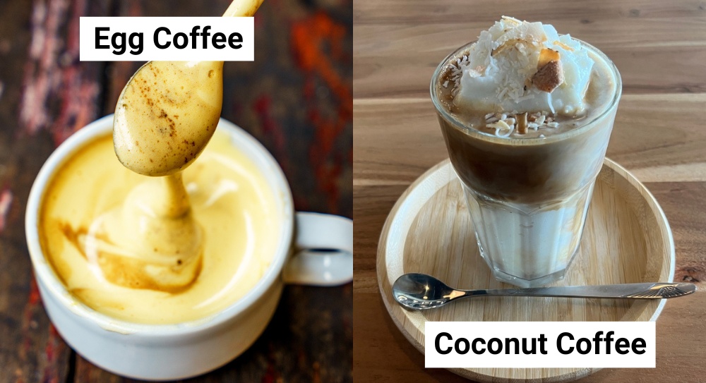 egg coffee and coconut coffee